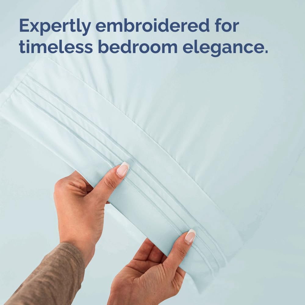 Skiennix Queen Pillow Cases Set of 8 - Ultra Soft Hotel Quality Covers - Wrinkle Free & Fade Resistant - Ice Blue