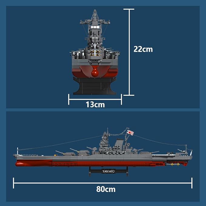 MISINI M7001 1:300 Japanese Yamato Battleship Building Blocks Set 2569 Pieces WWII Navy Ship MOC Toy Excellent Battleship Model Building Gift and Collection for Military Enthusiasts and Adults