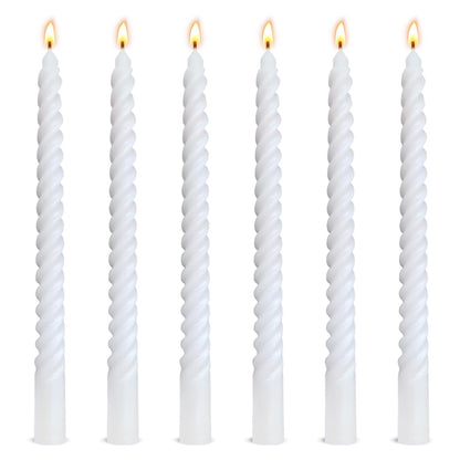 6 Pack 10 Inch White Spiral Taper Candles for Home Decor and Religious Ceremonies, Unscented Dripless Twisted Candlesticks for Weddings Dinner Holiday Decoration Formal Events