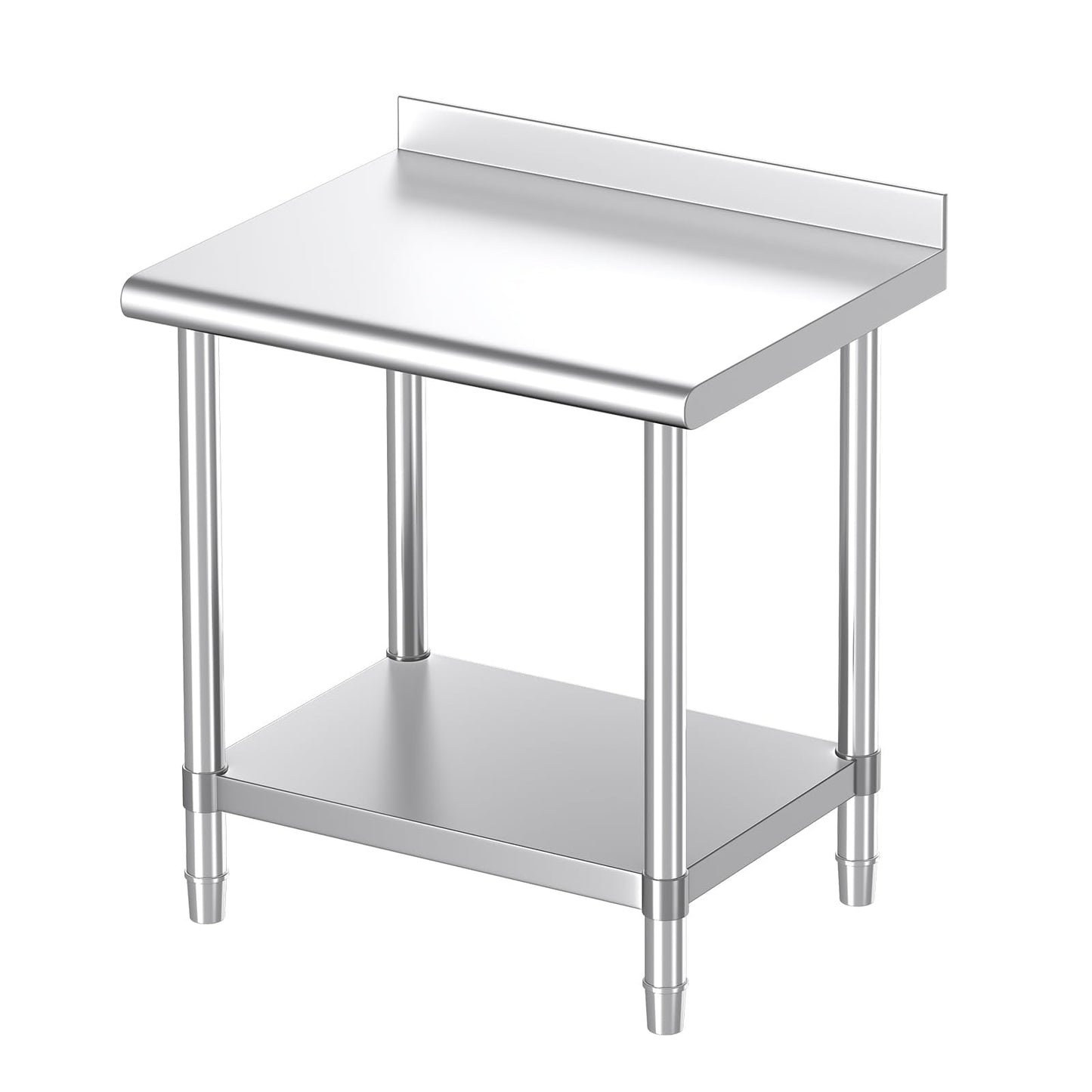 Mioleu Stainless Steel Table, 30 x 24 Inches Commercial Metal Prep & Work Table with Backsplash and Adjustable Undershelf for Kitchen Restaurant Home Garage Warehouse