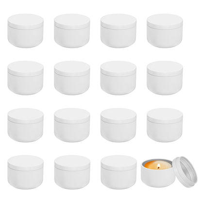 MECCANIXITY 3oz Candle Tins, 16pcs Metal Candle Tins Jars with Lids Round Empty Tin Can Containers Bulk for Storage Tea and Making DIY Arts Crafts Christmas Gifts, White