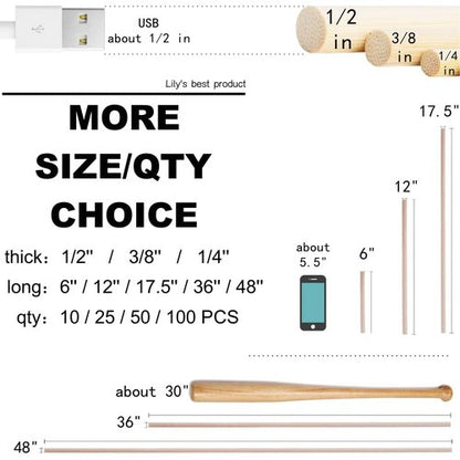 HOPELF 100PCS Dowel Rods - 1/8 x 12 Inch Bamboo Sticks - for Crafts, Cake Dowels and DIYers