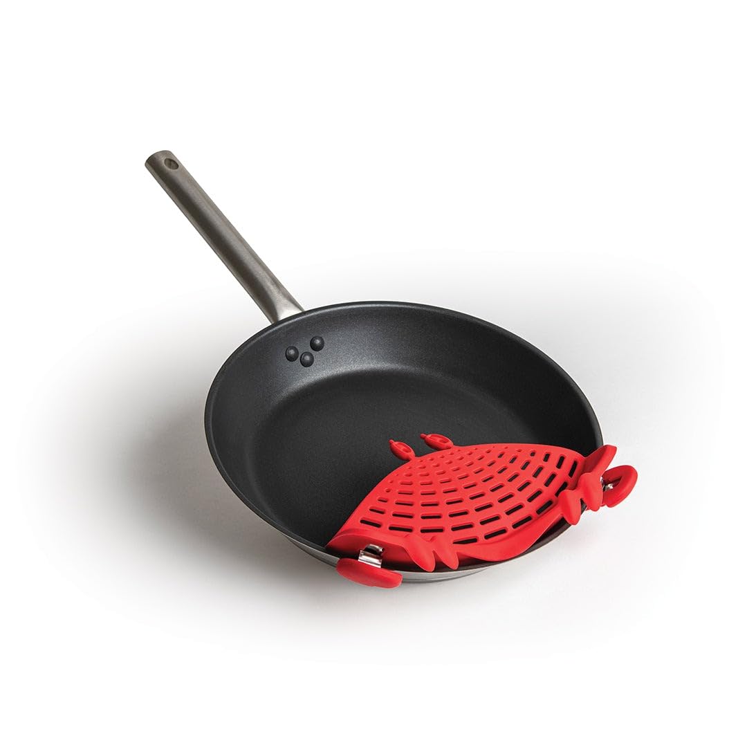 NEW Crabby Clip-On Strainer by OTOTO - Silicone and Stainless Steel Pasta Strainer, Funny Gifts, Cute Kitchen Accessories, Red Crab, Cool Kitchen Gadgets