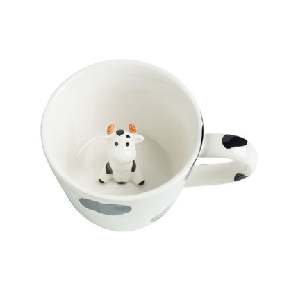 DIHOclub Cow Ceramic Cup Hidden 3D Animal Inside Mug,Cute Cartoon Handmade Figurine Mugs,Holiday and Birthday Gift for Coffee Milk Tea Lovers,12 OZ(White,Black)