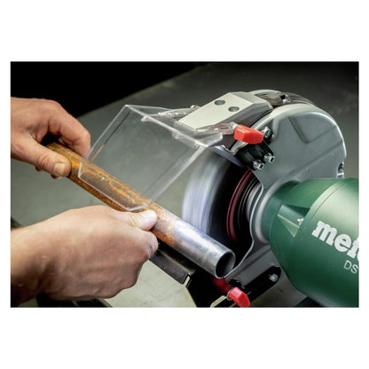 Metabo 6-Inch Heavy Duty Bench Grinder, 3,600 RPM, 3.6 Amps, LED Light, Adjustable Eye Shield and Spark Deflector, DS 150 Plus, 604160420