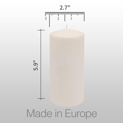 HomeLights Pillar Candles - 2.7x6 inch | 60 Hours Burning, 6 Count - White Unscented Smokeless European Pillar Candles - Perfect for Wedding, Parties, Spas, Home Gatherings and Dinner