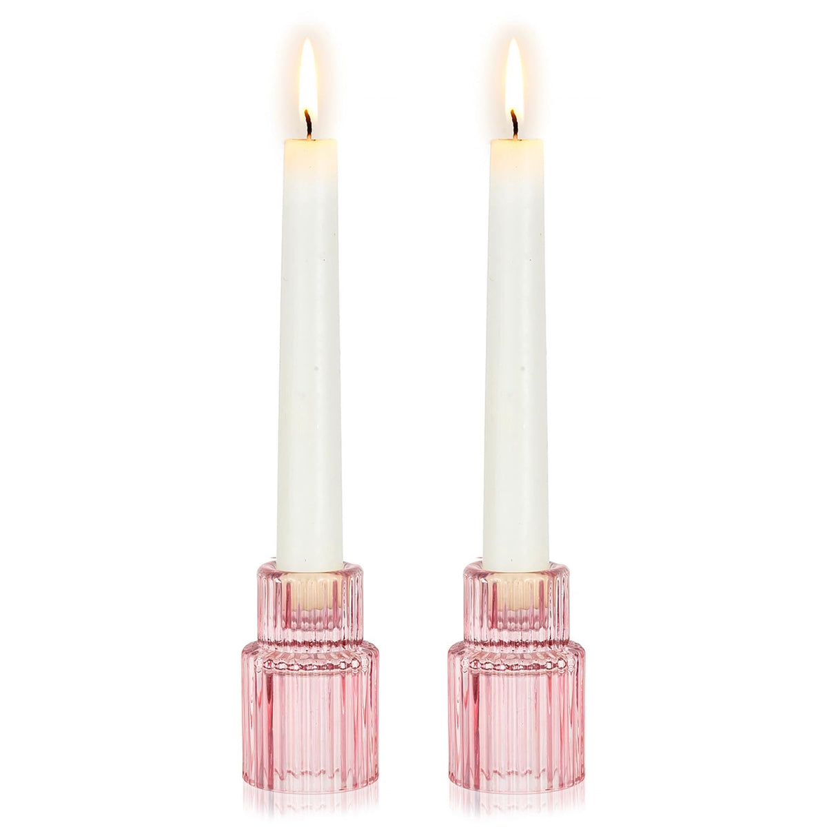 Hewory Glass Pink Candle Holder: 2PCS Valentines Taper Candle Holders for Table Centerpiece, Tapered Candlestick Holders for Valentines Day Decorations Gifts Anniversary Wedding Holiday Home Decor