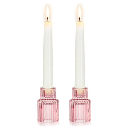 Hewory Glass Pink Candle Holder: 2PCS Valentines Taper Candle Holders for Table Centerpiece, Tapered Candlestick Holders for Valentines Day Decorations Gifts Anniversary Wedding Holiday Home Decor
