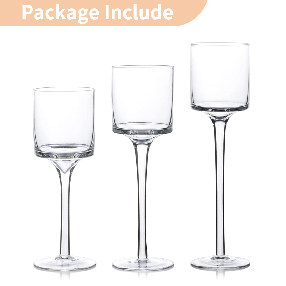 NUPTIO Tealight Candle Holders Glass: Set of 3 Long Stemmed Candle Stands for Dinner Table Centerpiece - Monet Candleholders Pillar Floating Candles