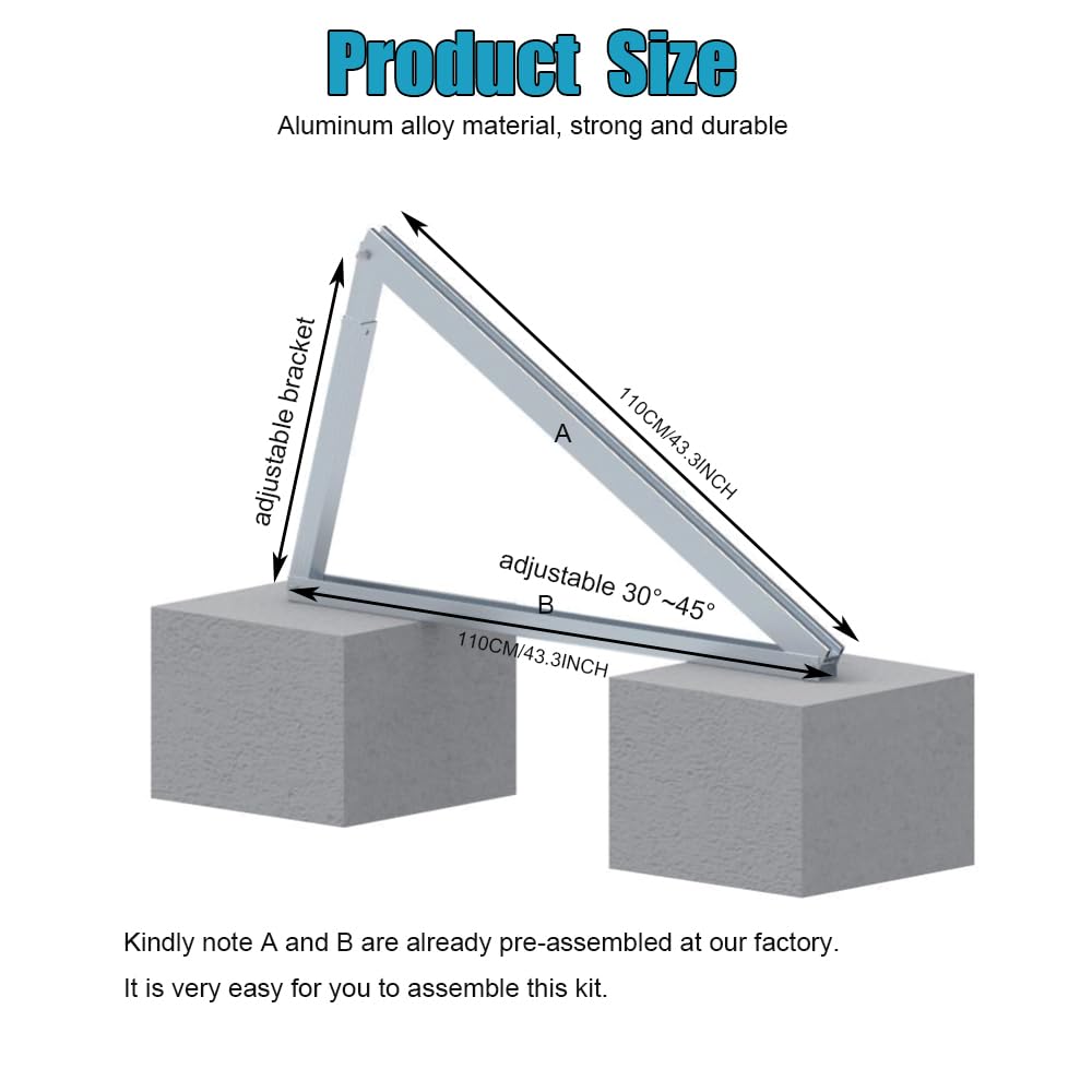 CMYYANGLIN Solar Panel Mounting Brackets Kit System Adjustable 30º~45º Aluminum Alloy Tilt Ground Mounted Bracket Rust Free Sturdy for 1-4pcs Solar Panels