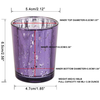 BTGLLAS Purple Mercury Glass Tea Light Holders Set of 36 - Elegant Votive Candle Holders for Weddings, Showers and Home Decor - Perfect for Table Centerpieces and Parties (Glass, Purple)