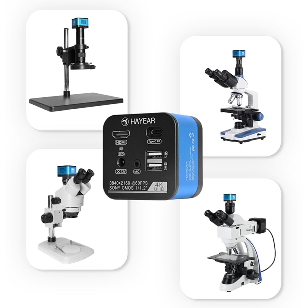 HAYEAR 4K Microscope Camera 1/1.2' Sensor High Speed 60fps HDMI USB Video Camera with Calibration for Lab, PCB Repair, Stereo Microscope