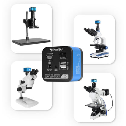 HAYEAR 4K Microscope Camera 1/1.2' Sensor High Speed 60fps HDMI USB Video Camera with Calibration for Lab, PCB Repair, Stereo Microscope