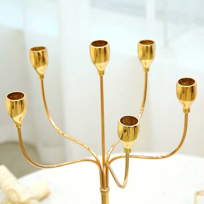 Candlestick Holders Gold Candle Holders, 6-Arms Tapered Candle Holder, Metal Candlestick Holder for Wedding, Party, Decorative Centerpieces, Home Decor Candle Holders