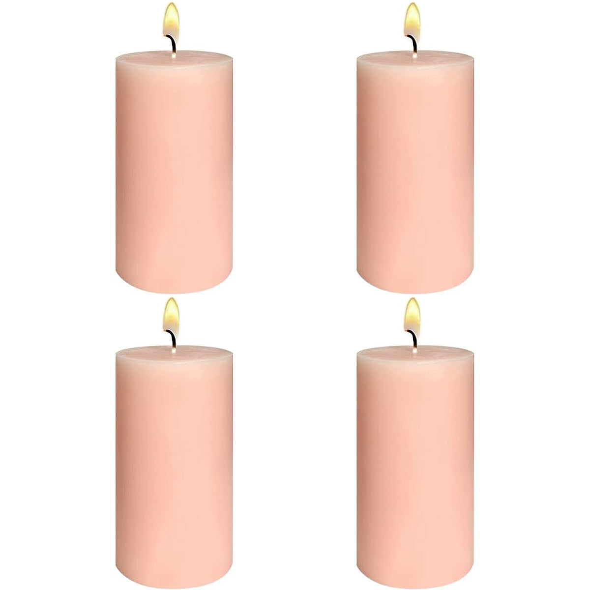 4 Pack Flesh-Pink Unscented Pillar Candles, 2x4 Inch, Long-Lasting, Dripless and Smokeless, Ideal for Home Decor, Parties, Weddings and Relaxation