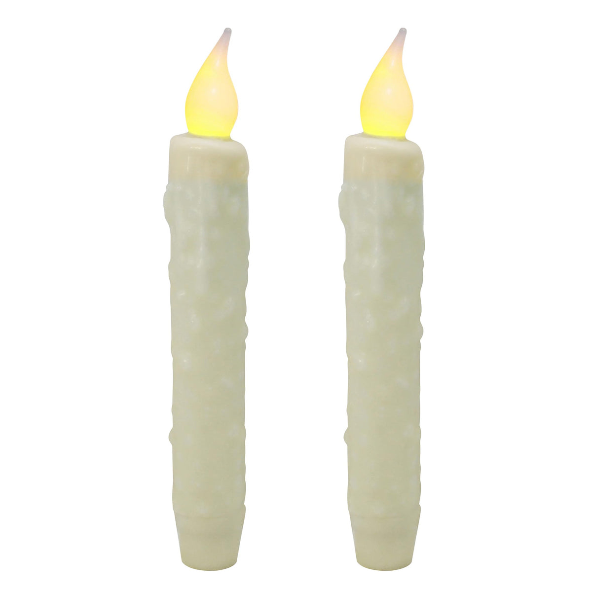 CVHOMEDECO. Real Wax Hand Dipped Battery Operated LED Timer Taper Candles Country Primitive Flameless Lights Décor, 6-3/4 Inch, Ivory, 2 PCS in a Package