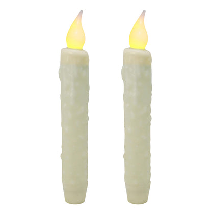 CVHOMEDECO. Real Wax Hand Dipped Battery Operated LED Timer Taper Candles Country Primitive Flameless Lights Décor, 6-3/4 Inch, Ivory, 2 PCS in a Package