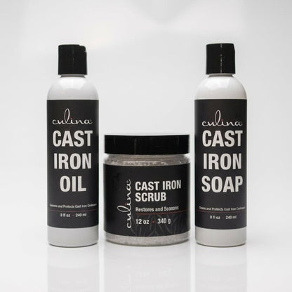 Culina Supreme Cast Iron Care Set: Restoring Scrub, Cleaning Soap & Conditioning Oil | Best for Cleaning Care, Washing & Restoring | 100% Plant-Based | for Cast Iron Cookware, Skillets, Pans & Grills!
