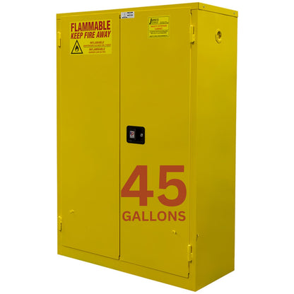 Jamco 45 Gallon Flammable Safety Cabinet, Steel Flammable Storage Cabinet with Lockable Manual Closing Doors, Non Forkliftable, 43" x 18" x 65", Yellow