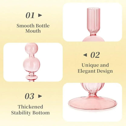 Mineaud 3Pcs Glass Candlestick Holders Glass Taper Candle Holders Groovy Wavy Elegant Candle Stick for Home Party Decoration,Pink