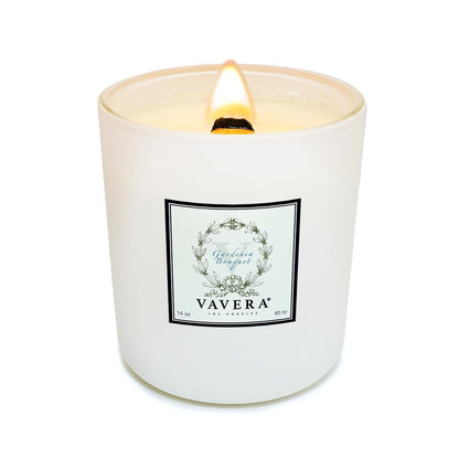 VAVERA Gardenia Candle. Wood Wick Candles that Crackle, 14oz Matt White Candle Jar, Consummate Gardenia Lover's Delight. Soy, Vegan, Non Toxic Luxury Home Decor. Hand-Crafted in USA.