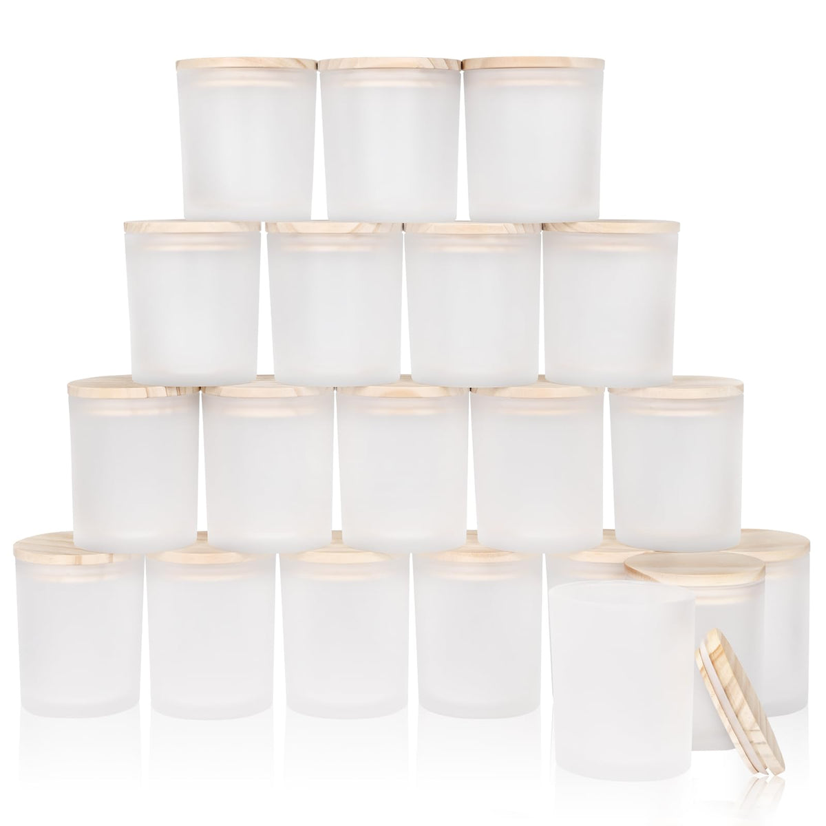 SHOWIN Thick Candle Jars for Making Candles 20 Pcs,10 OZ Empty Jars with Wood Lids for Candle Making, Sample Container, Frosted White