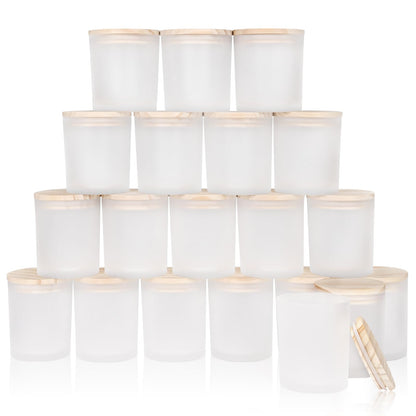 SHOWIN Thick Candle Jars for Making Candles 20 Pcs,10 OZ Empty Jars with Wood Lids for Candle Making, Sample Container, Frosted White