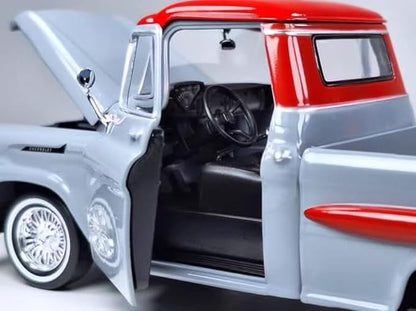 1958 Apache Fleetside Pickup Truck Lowrider Gray with Red Top Get Low Series 1/24 Diecast Model Car by Motormax 79033gry