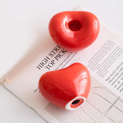 WAIT FLY Red Heart Shaped Ceramic Candlestick Holders, Set of 2 Candle Holders for Dinning Wedding Party Table Centerpieces Home Decoration
