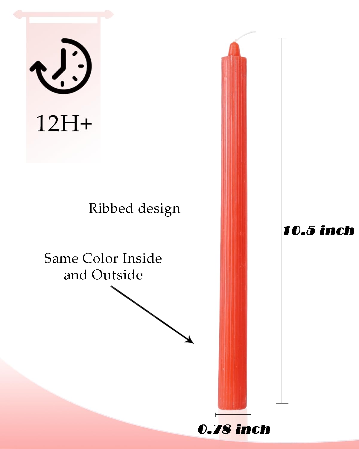 LPUSA Orange Taper Candles 10.5 inch Pastel Candle Sticks Unscented Driples Tapered Candle Ideal as Dinner Candles Smokeless Long Burning,Set of 12
