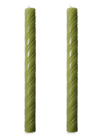 10in Spiral Taper Candles Set of 2 Pack Striped Tapered Candle,Decorative Threaded Candle for Dinner Party Wedding,Kitchen Decors,Christmas,Halloween (2, Roman Column Green, 10in)
