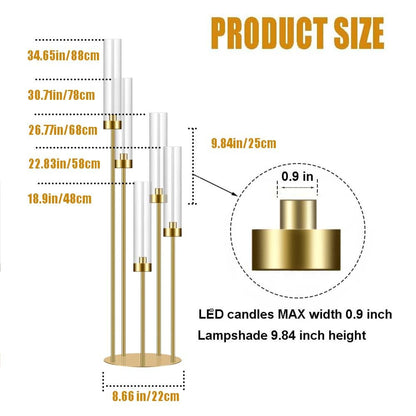 35in 4 Set Gold Candelabra Candle Centerpieces for Tables Candlesticks Holder Wedding Centerpieces Table Decorations Fit 0.9" LED Candle