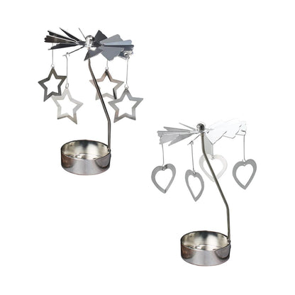 TOYANDONA Rotating Metal Candle Holders 2pcs Romantic Five-Point and Love-Shaped Designs, Desktop Candle Spinner Ornament for Home Decoration and Festival Table Display