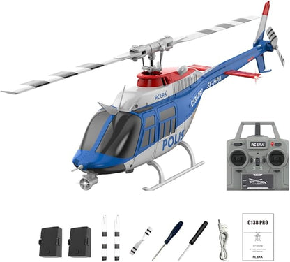 RC ERA 1/33 Scale C138 Pro Bell 206 RC Helicopter 2.4G 6CH 6-Axis Gyro Flybarless Heli with Optical Flow Upside Down 3D Rolling One-Key Takeoff(2 Battery)