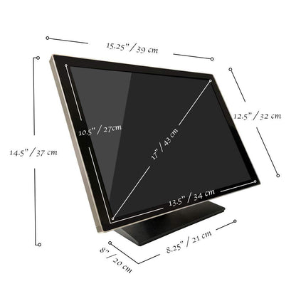 17 Inch Pro Commercial Grade Capacitive LED Backlit Multi-Touch HDMI Monitor, 4:3 Display 1280 x 1024, True Flat Seamless Touchscreen, Great for Office, POS, Retail, Restaurant, Bar, Gym, Warehouse