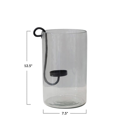 Creative Co-Op Glass Hurricane with Metal Candle Holder, Black, 12.5" H
