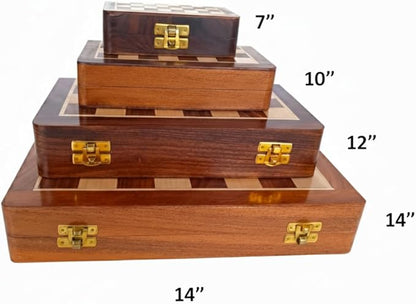 | Personalized Wooden Chess Set | Magnetic Folding Travel Chess Board with Storage &amp 2 Extra Queens (12 x 12 Inch Brown)