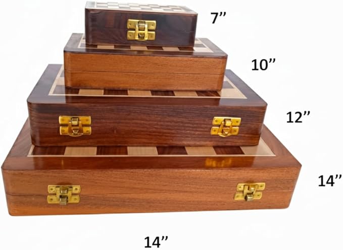Personalized Wooden Chess Set | Magnetic Folding Travel Board with Storage Box &amp 2 Extra Queens (14 inch x 14 inch)