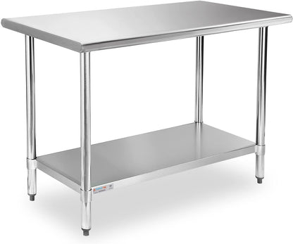 STABLEINK NSF Stainless Steel Prep Table 48x24 Inches 4ft, Metal Work Table with Adjustable Undershelf, for Commercial Kitchen, Restaurant, Hotel, Laundry and Garage