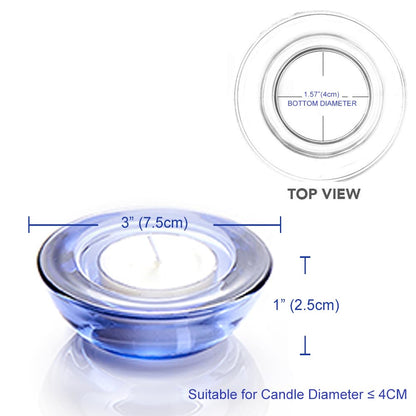 ELIVIA Blue Tealight Candle Holders - Set of 12, Round Chunky Glass Candle Holder, 3" Diameter - CH01 - Water Blue