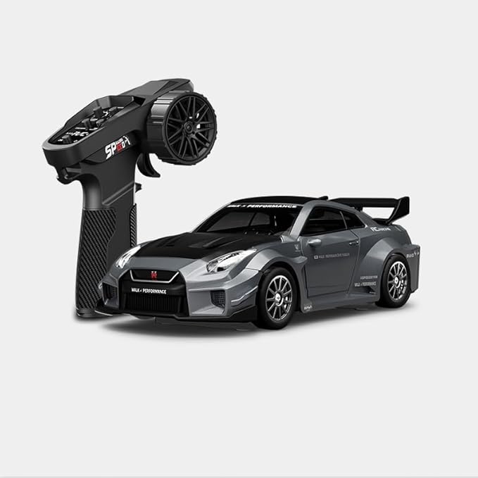 1/43 Scale RC Drift Car Mini GTR35 RC Model Car 2.4GHz 4WD RC Alloy Vehicles with Gyro &amp LED Lights for Adults Hobby Toys (Gray)