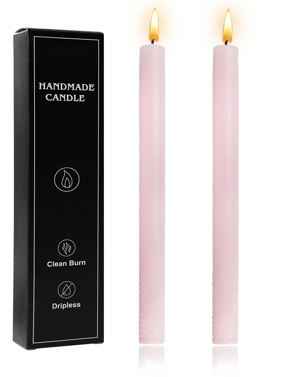 10in Arrow Taper Candles Set of 2 Pack Striped Tapered Candle,Decorative Threaded Candle for Dinner Party Wedding,Kitchen Decors,Christmas,Halloween (2, Arrow Light Pink, 10in)