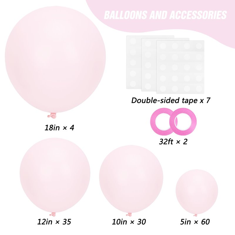 RUBFAC Pale Pink Balloons 129pcs Different Sizes Pack of 18 12 10 5 Inch, Latex Light Baby Pastel Pink Balloon Garland Arch Kit for Baby Shower Engagement Bachelorette Wedding Birthday Party