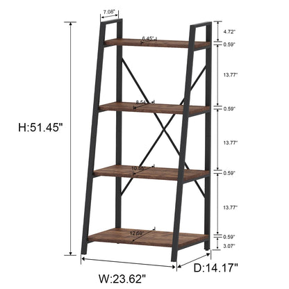 BON AUGURE Hall Tree with Shoe Storage, 5-in-1 Reversible Entryway Bench with 4 Tier Rustic Ladder Bookshelf, Standing Leaning Book Shelves for Living Room (Rustic Oak)