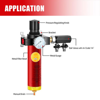 NANPU Z Series Air Filter – Sintered Filter, 1/2" NPT Inlet, 1/4" NPT Outlet Module, 0-230 psi Gauge, 127 CFM @ 6 bar, Metal Housing, Heat Resistant to 248°F (Z104-A)
