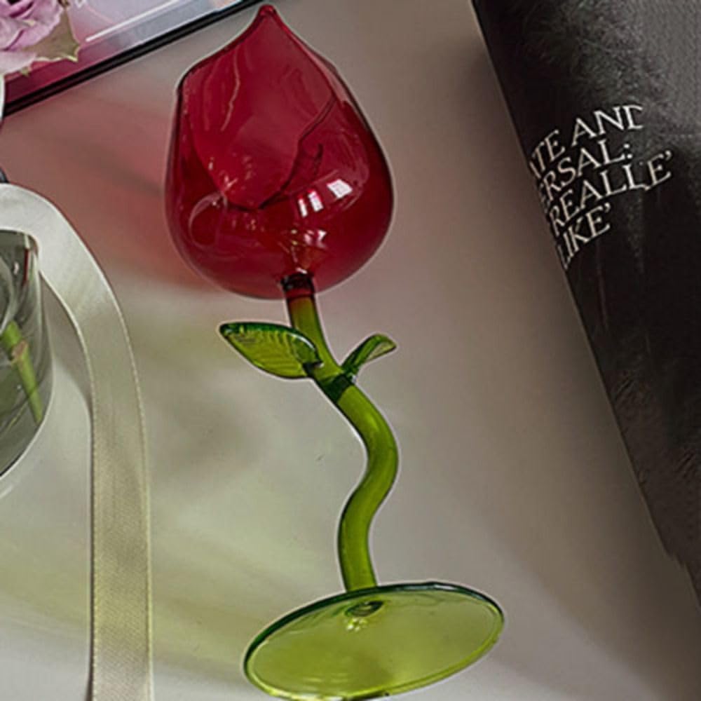 Red Rose Wine Glass Candle Holder Romantic Rose Flower Candle Holder Wedding Centerpiece Tealight Candle Chic Candle Displays(Black)