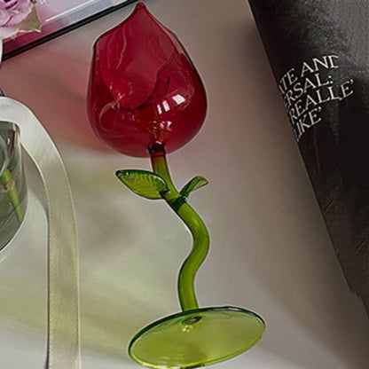 Red Rose Wine Glass Candle Holder Romantic Rose Flower Candle Holder Wedding Centerpiece Tealight Candle Chic Candle Displays(Black)