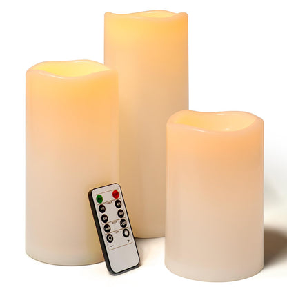 Lumeavetra 6" 8" 10" x 4" Large Waterproof Outdoor Flameless Candles Battery Operated LED Pillar Candles for Indoor Outdoor Lanterns, Off White, Long Lasting, Set of 3
