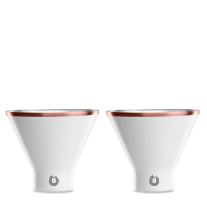 SNOWFOX Premium Vacuum Insulated Stainless Steel Martini Glass, Set of 2, Martinis Stay Icy Cold, Stemless Cocktail Glasses, Elegant Home Entertaining, Bold Beautiful Barware Set, 8 oz, White/Gold