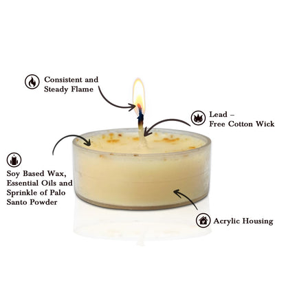 HEM Palo Santo Scented Tealight Candles (10 Pack, 5 Hr Burn) - Natural Soy, Non-Toxic, Long Lasting, No Smoke